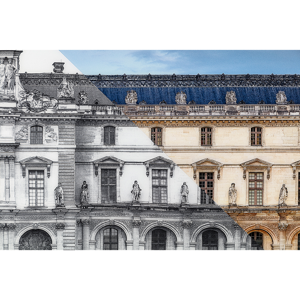 <a href="https://www.ueshima-collection.com/artist-list/87" style="color:inherit">JR</a>:JR at the Louvre, La Pyramide, close-up South West angle