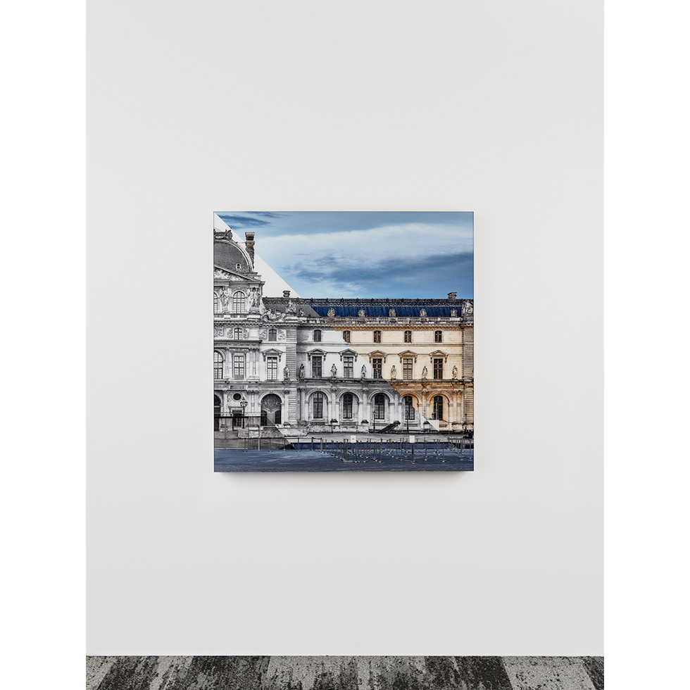 <a href="https://www.ueshima-collection.com/artist-list/87" style="color:inherit">JR</a>:JR at the Louvre, La Pyramide, close-up South West angle