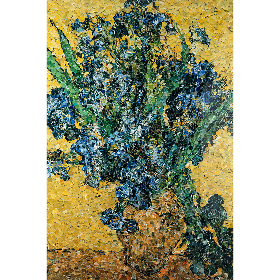 <a href="https://www.ueshima-collection.com/artist-list/43" style="color:inherit">VIK MUNIZ</a>:Irises, after Gogh (from Pictures of Magazines)