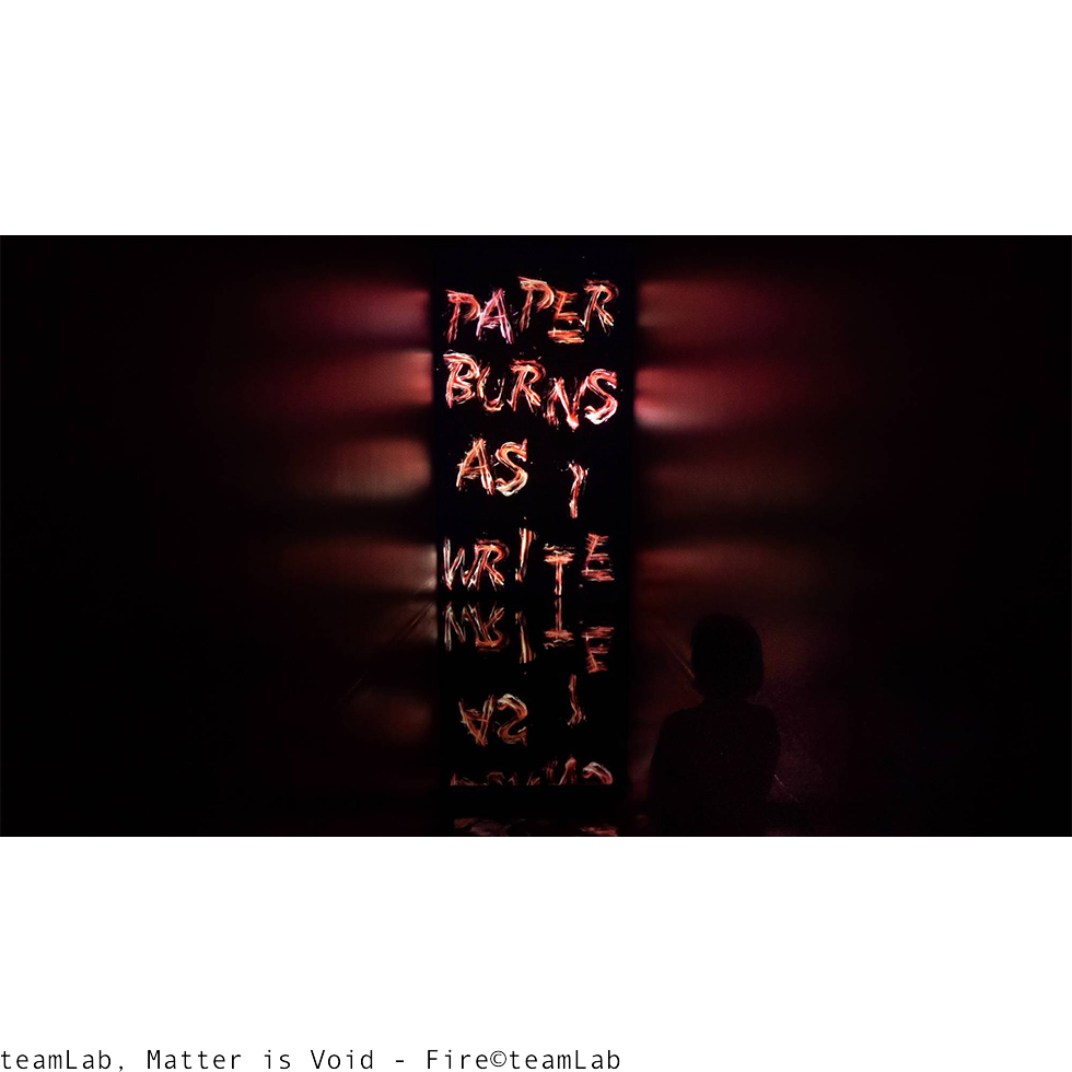 <a href="https://www.ueshima-collection.com/artist-list/149" style="color:inherit">TEAMLAB</a>:Matter is Void - Fire