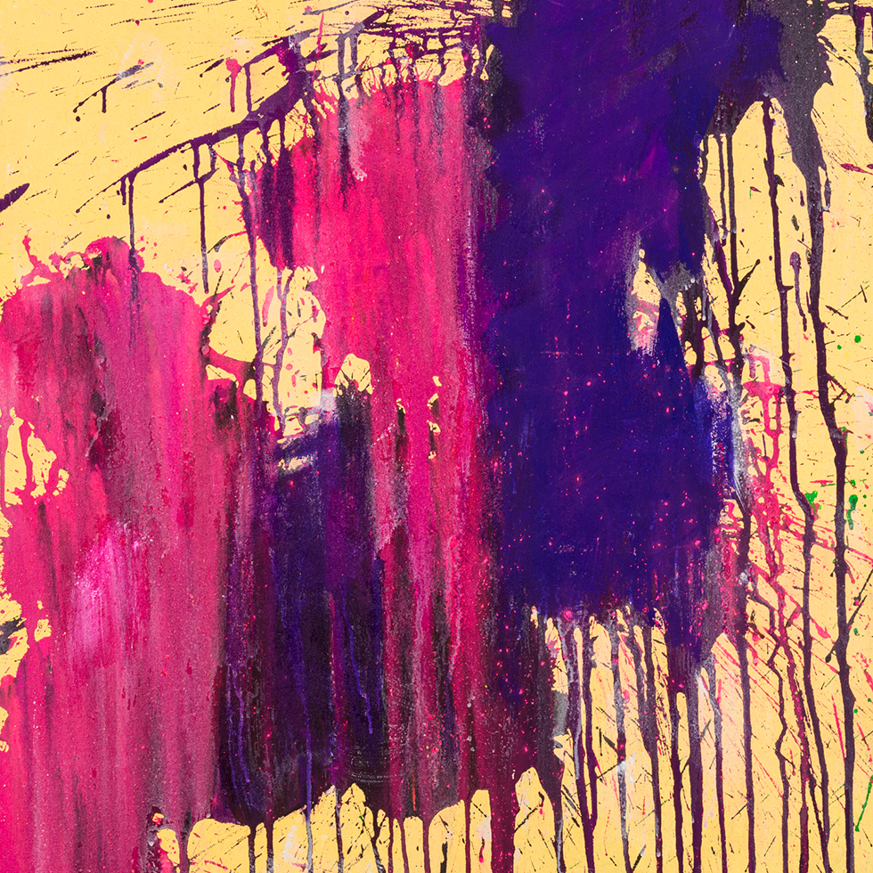 pink and purple on pastel yellow